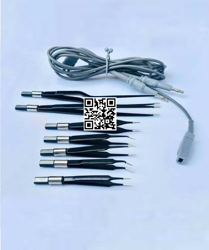 Reusable Bipolar Electrosurgical Forceps Set Of 8 Pieces With Cable