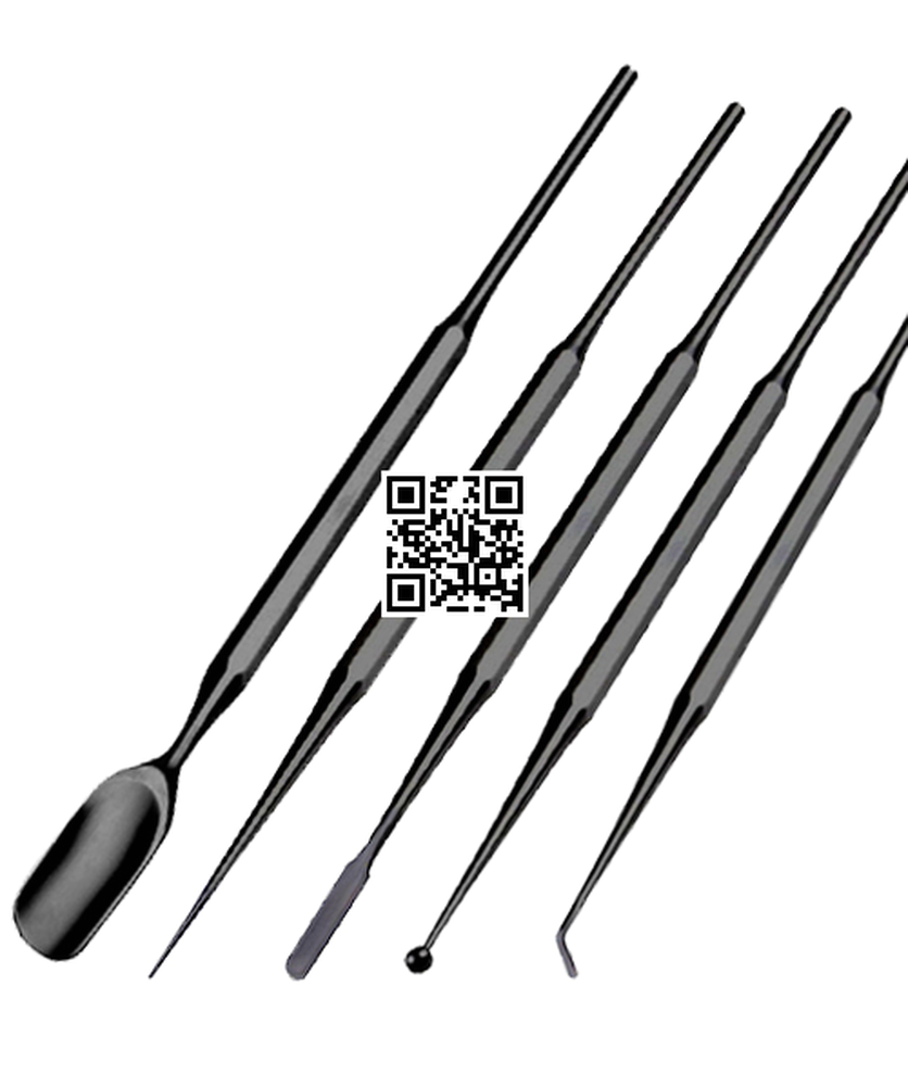 Professional Latte Art Tools Set Of 6 Pieces Single End Black Color Coated 1- Spoon  2-Spatula  3- Spike  4- Knob  5-Hook