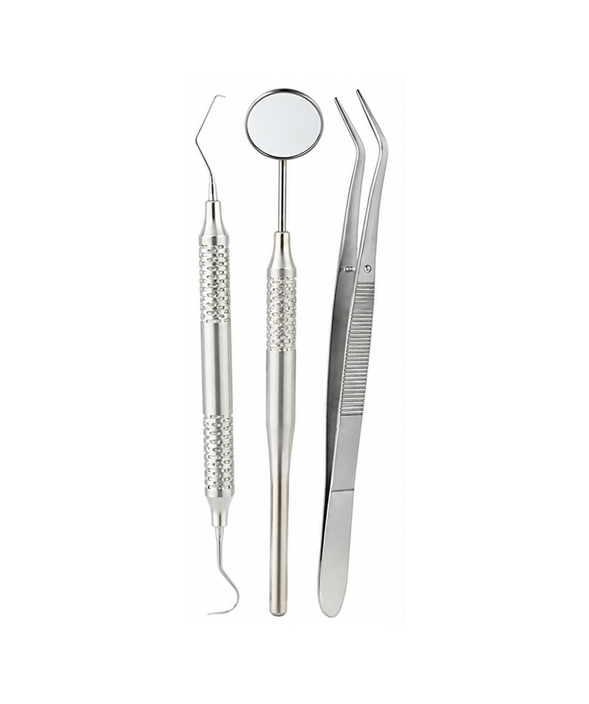 Basic Dental Instruments Kit Mirror Satin Set of 3 Pieces Instruments Basic Dental Set- Mirror Explorer College Cotton Plier Hollow Handle -Dental Instruments