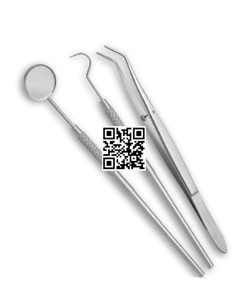 59-00012-00 Dental Examination Set of 3 Pieces, Mouth Mirror, Explorer & College Tweezers, Reusable Stainless Steel Dental Instruments