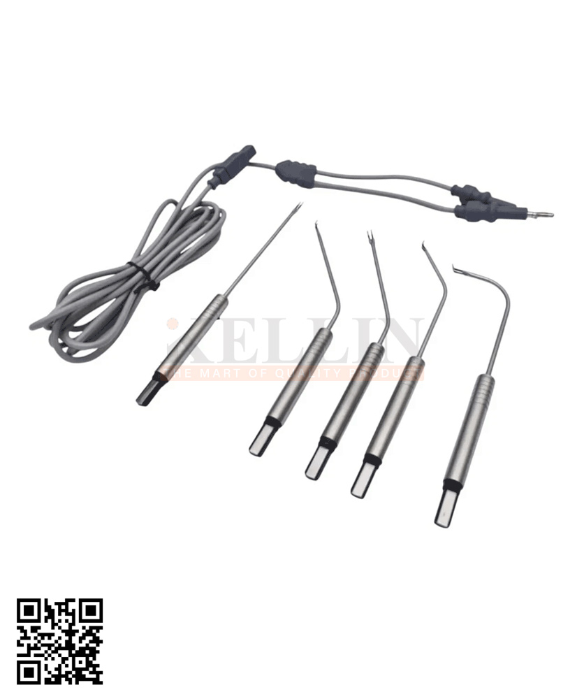 72-15012-00 ENT Bipolar Cautery Electrodes – Turbinate Electrosurgical Instruments Set of 6 Pieces With Silicone Cable 3m - Reusable