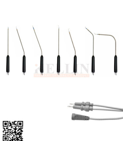 ENT Bipolar Cautery Electrodes Turbinate Electrosurgical Instruments Set Of 8 Pieces Bipolar Coagulation Electrodes (Teflon Body) 2 Pin Plug