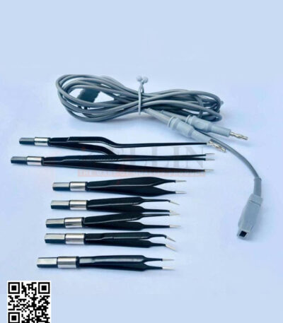 Non-Stick Bipolar Forceps Set of 8 Pieces with Silicone Cable 3m